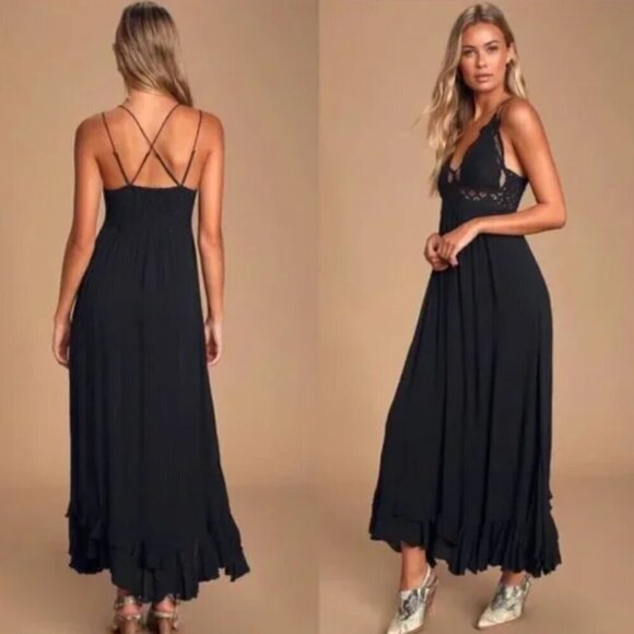 Free People Adella Maxi Slip Dress Black Large - Picture 2 of 8